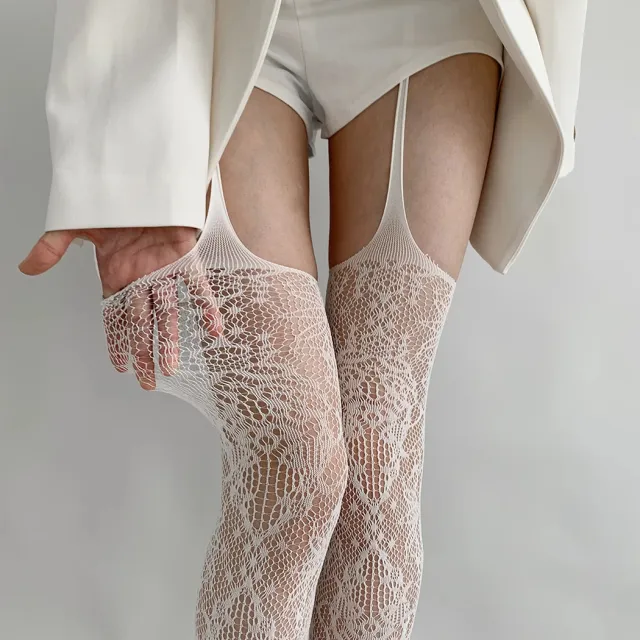 Lace Jacquard Fishnet Stockings Millennium Phoenix Sexy Black Silk Pantyhose Milky White - Shop at LoveMi