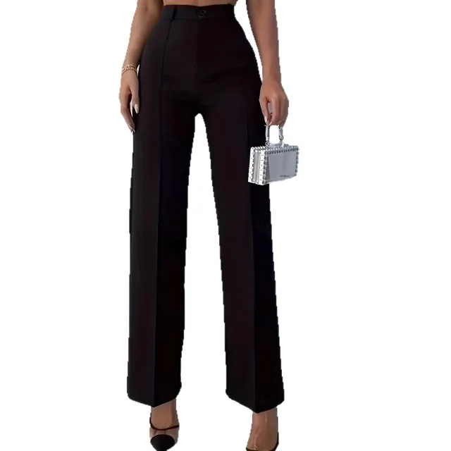 High Waist Slim Fit Solid Color Casual Pants Black - Shop at LoveMi