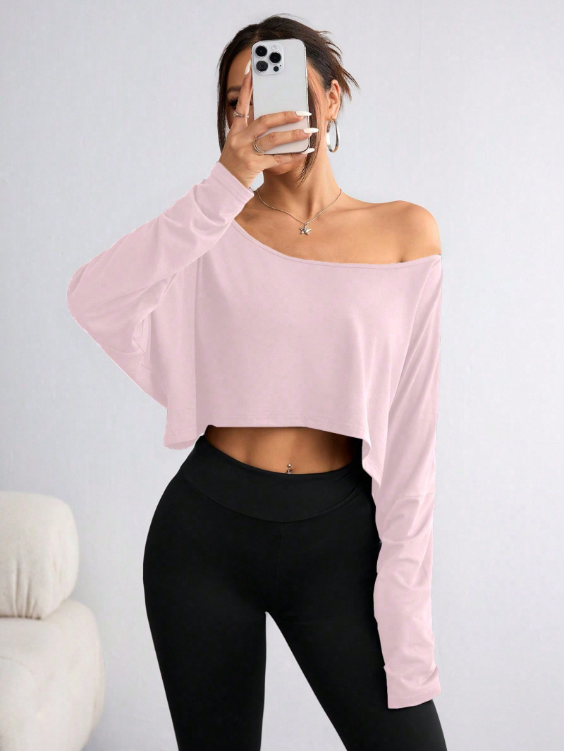 Fashion Off shoulder Loose Bottoming Top T shirt Ice Feeling Pink - Shop at LoveMi