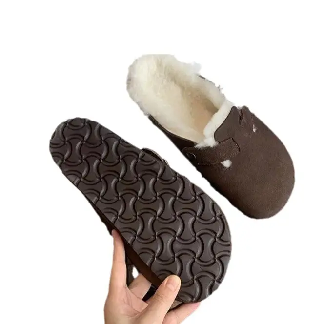 Cotton Slippers Winter Flat Bottom Fleece-lined Closed-toe Slippers Women