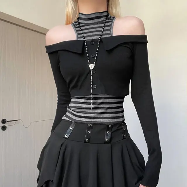 Sexy Spicy Girl Stripe Off Shoulder Lace Dress Black Stripes - Shop at LoveMi