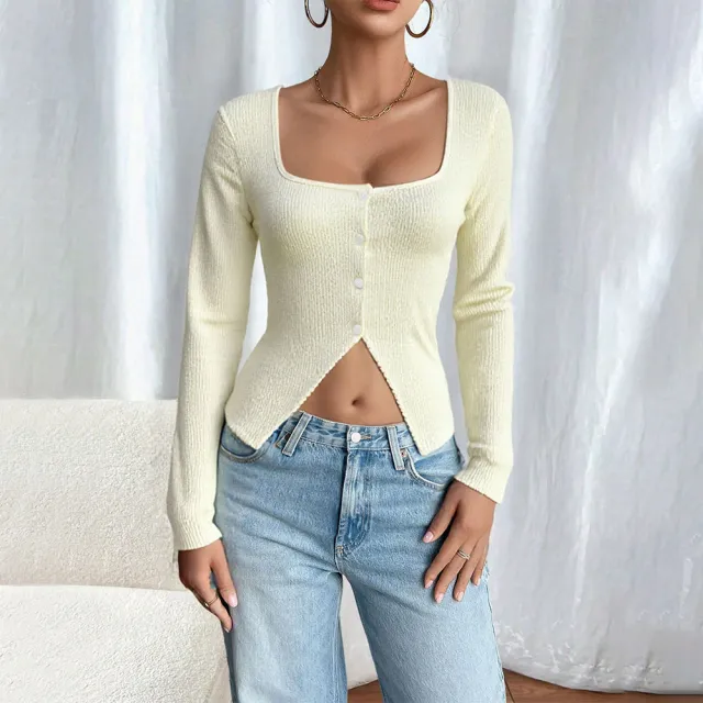 Sexy Mature Style T shirt, Autumnwinter Cropped Short Design Long sleeve Top Apricot - Shop at LoveMi