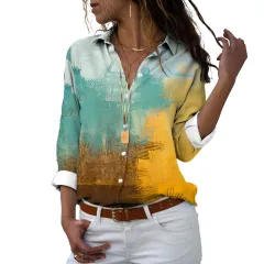 Flower 3D Digital Printing Long Sleeve Lapel Shirt - P03729-4Xl - View 1
