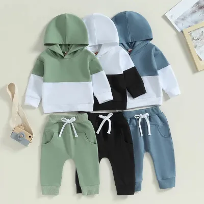 Color Stitching Hoodie Children's Fashion Casual Set
