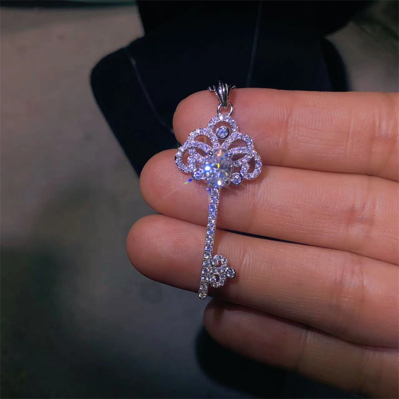 Oval 1 Karat Moissanite Key Pendant Necklace For Women