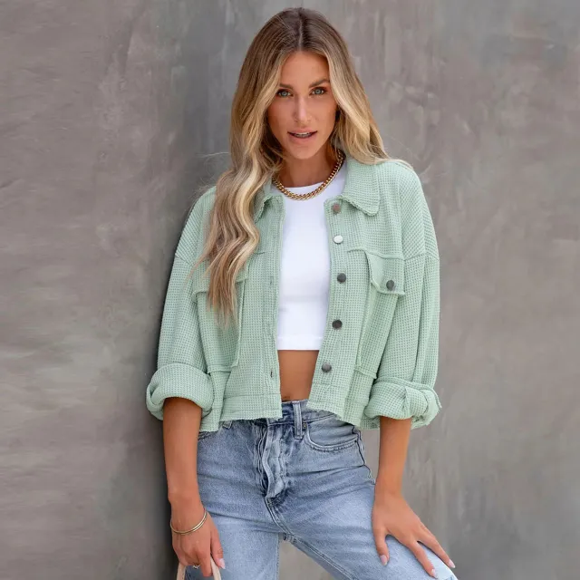 Women's Waffle Cardigan Short Top Coat Mint - Shop at LoveMi