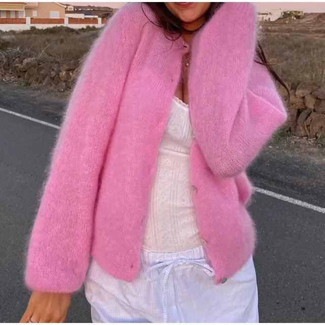 Gentle Knitted Cardigan Coat For Women Pink - Shop at LoveMi