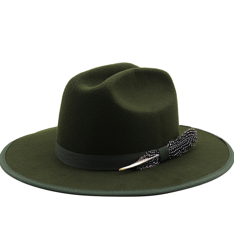 Tibetan Feather And Army Green Western Cowboy Hat