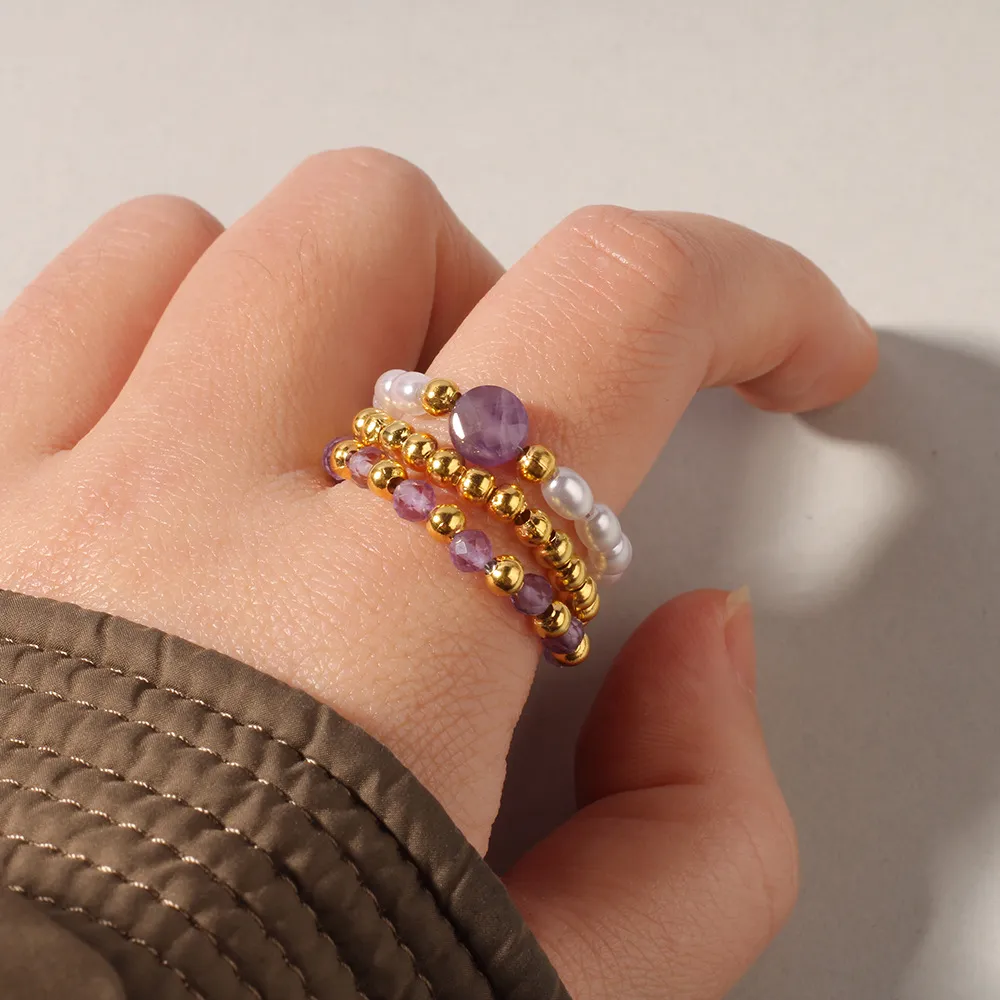 Vintage Red Agate Natural Stone Ring For Women - L1349 Amethyst