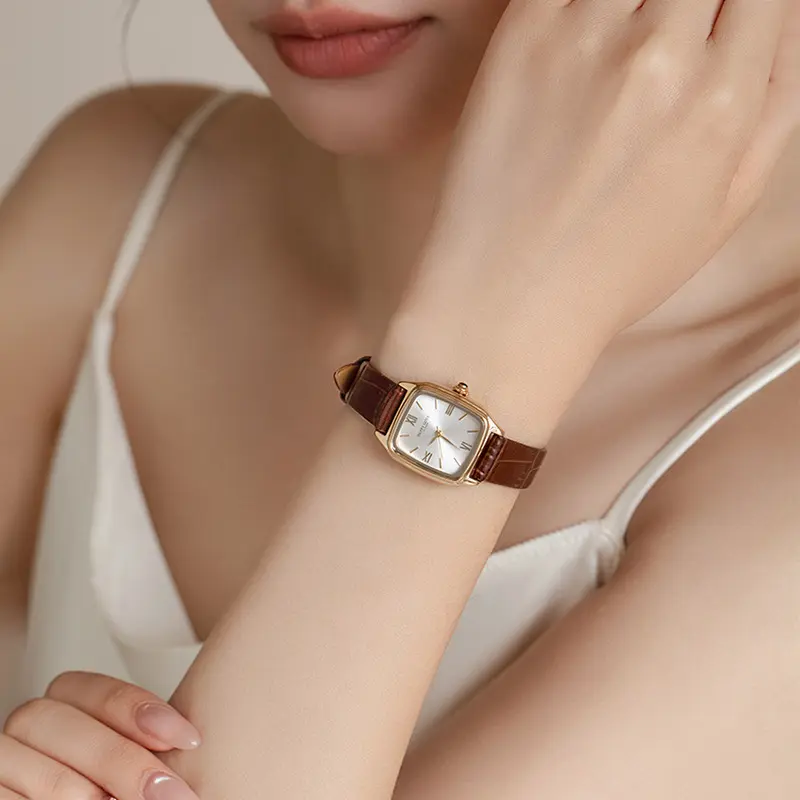 Genuine Leather Womens Watch Retro Square Dial