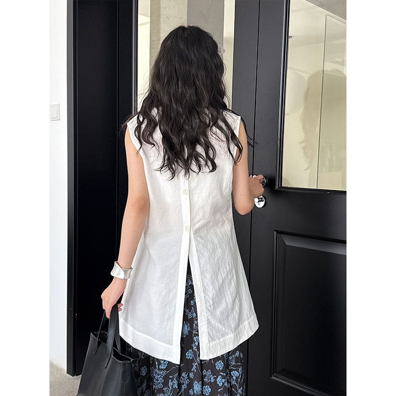 French Tencel Linen Two-sided Wear Temperament Loose Sleeveless Top