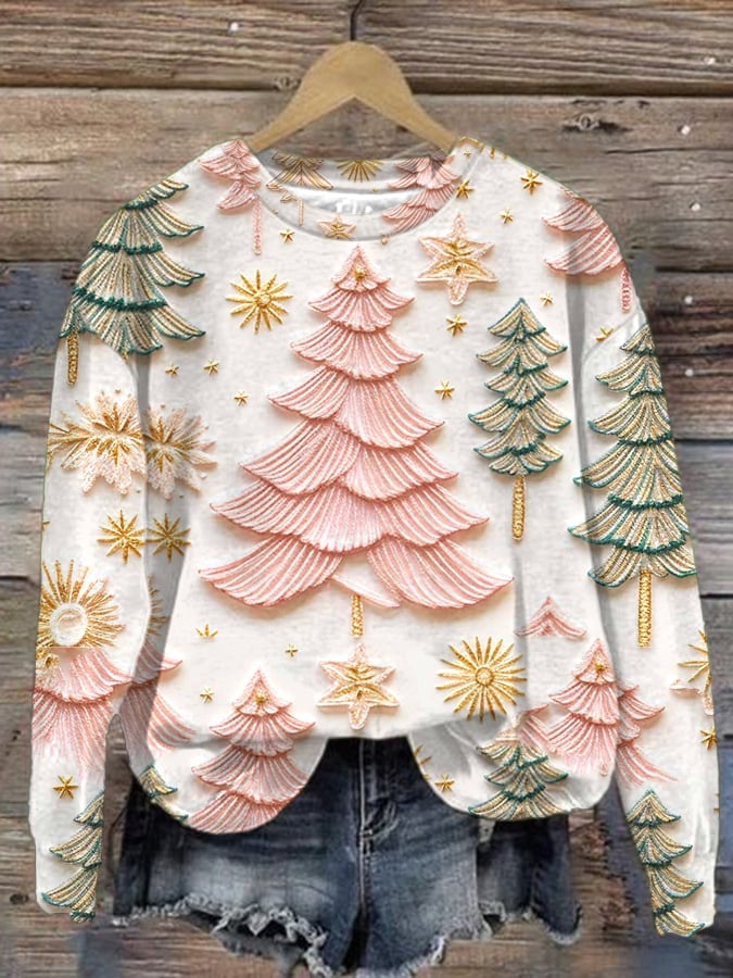 Title 2, Printed New Loose Christmas Tree Pullover Men