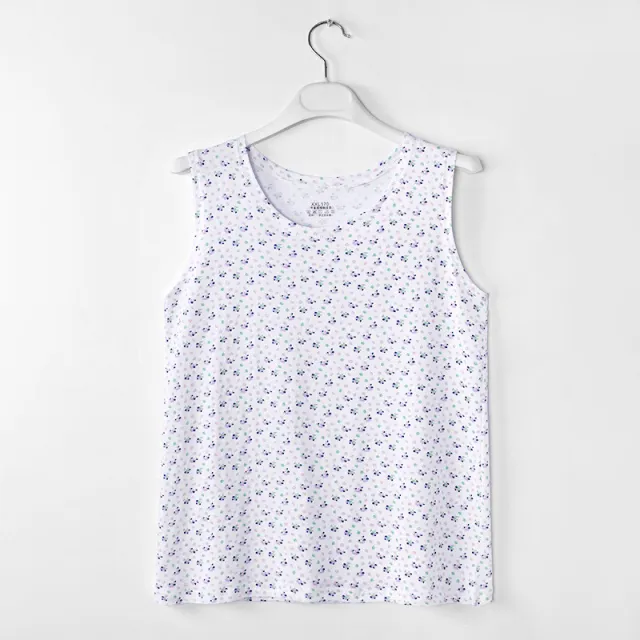 Middle aged And Elderly Vest Print Round Neck Mother's Undershirt Cotton Crape Myrtle Flower - Shop at LoveMi