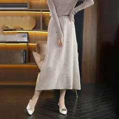 Gentle Elegant Tied Cashmere Skirt For Women - Camel - View 1