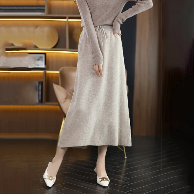 Gentle Elegant Tied Cashmere Skirt For Women Camel - Shop at LoveMi