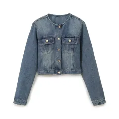 Women's Clothing Fashion Short Denim Jacket Coat - Blue Coat - View 1