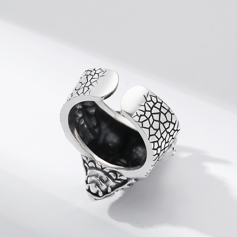 Male Retro 925 Pure Silver Dragon Head Ring