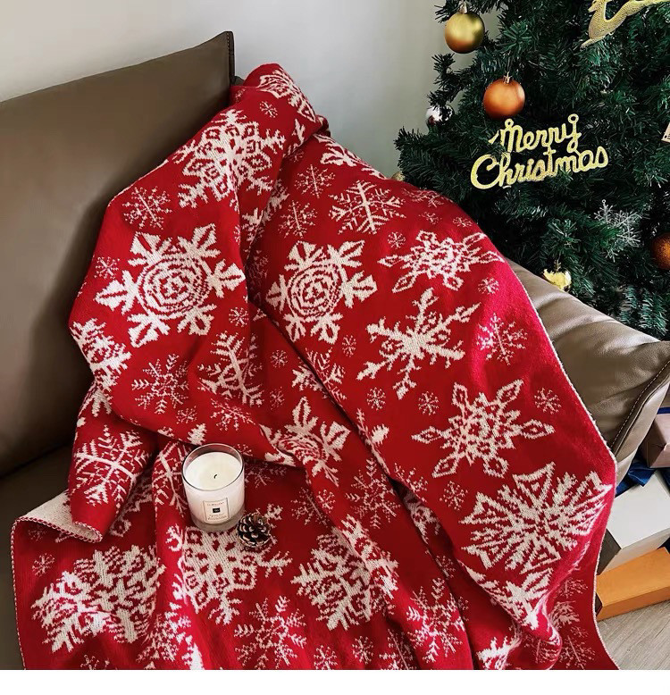 Title 19, Nordic Knitted Snowflake Blanket Decorative Bla...