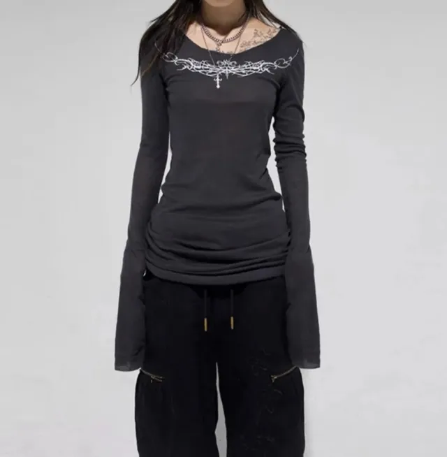 Personalized High Street Printed T shirt For Women Spring New Casual Top Gray - Shop at LoveMi