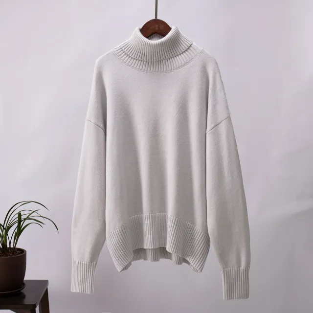Women's Fashionable All match Solid Color Turtleneck Sweater Gray - Shop at LoveMi