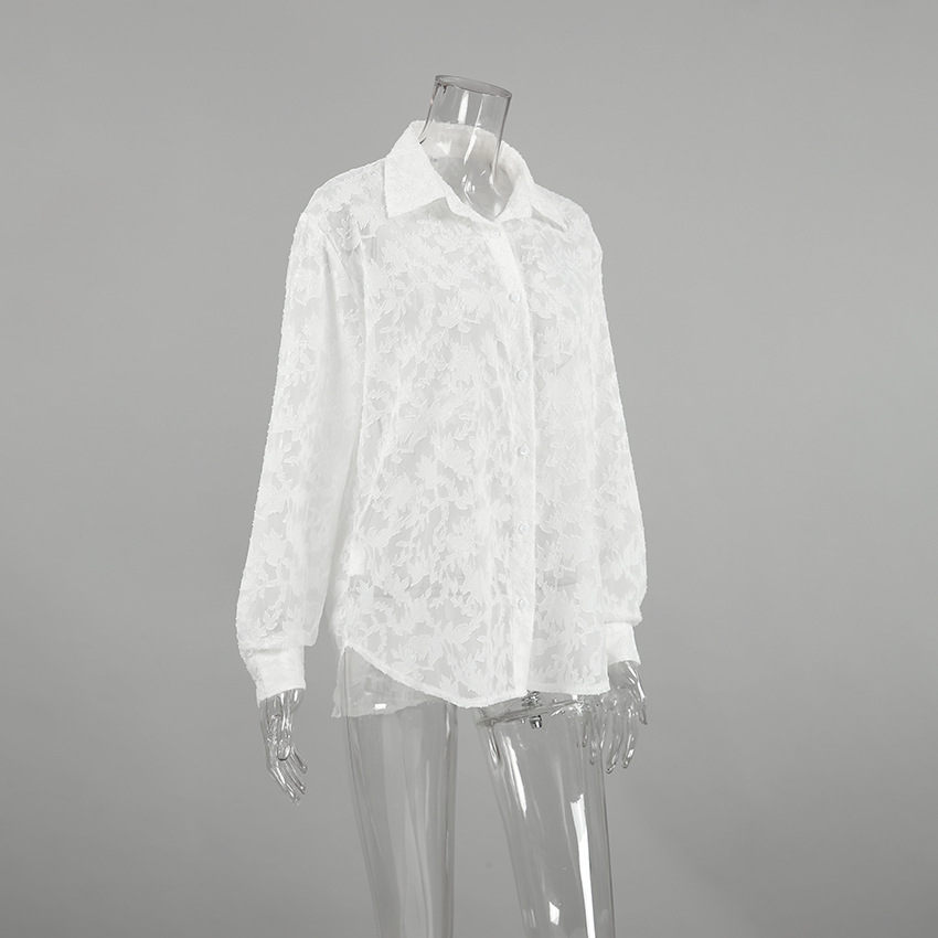 Title 5, French White Jacquard Loose Temperament Lapel S...