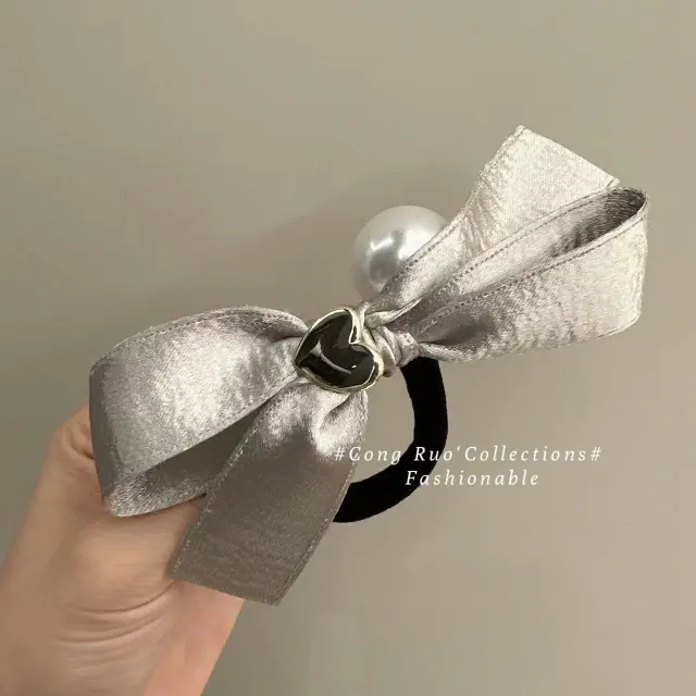 Silver Bowknot Hair Ring Love Pearl Golden Heart - Shop at LoveMi