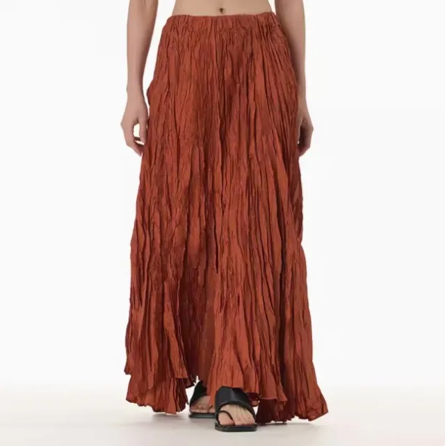 Irregular Ultra long Mop Umbrella Skirt Slimming Pleated Half length Orange - Shop at LoveMi