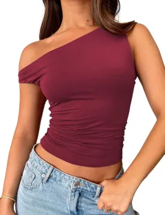 Women's Off-the-shoulder Top Sleeveless Sling Out Cropped Tank Top - Red - View 1