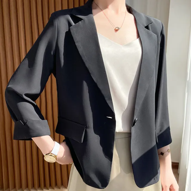 Leisure Thin Suit Cropped Coat Top Black - Shop at LoveMi