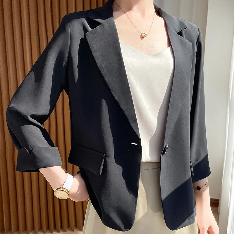 Leisure Thin Suit Cropped Coat Top - Black