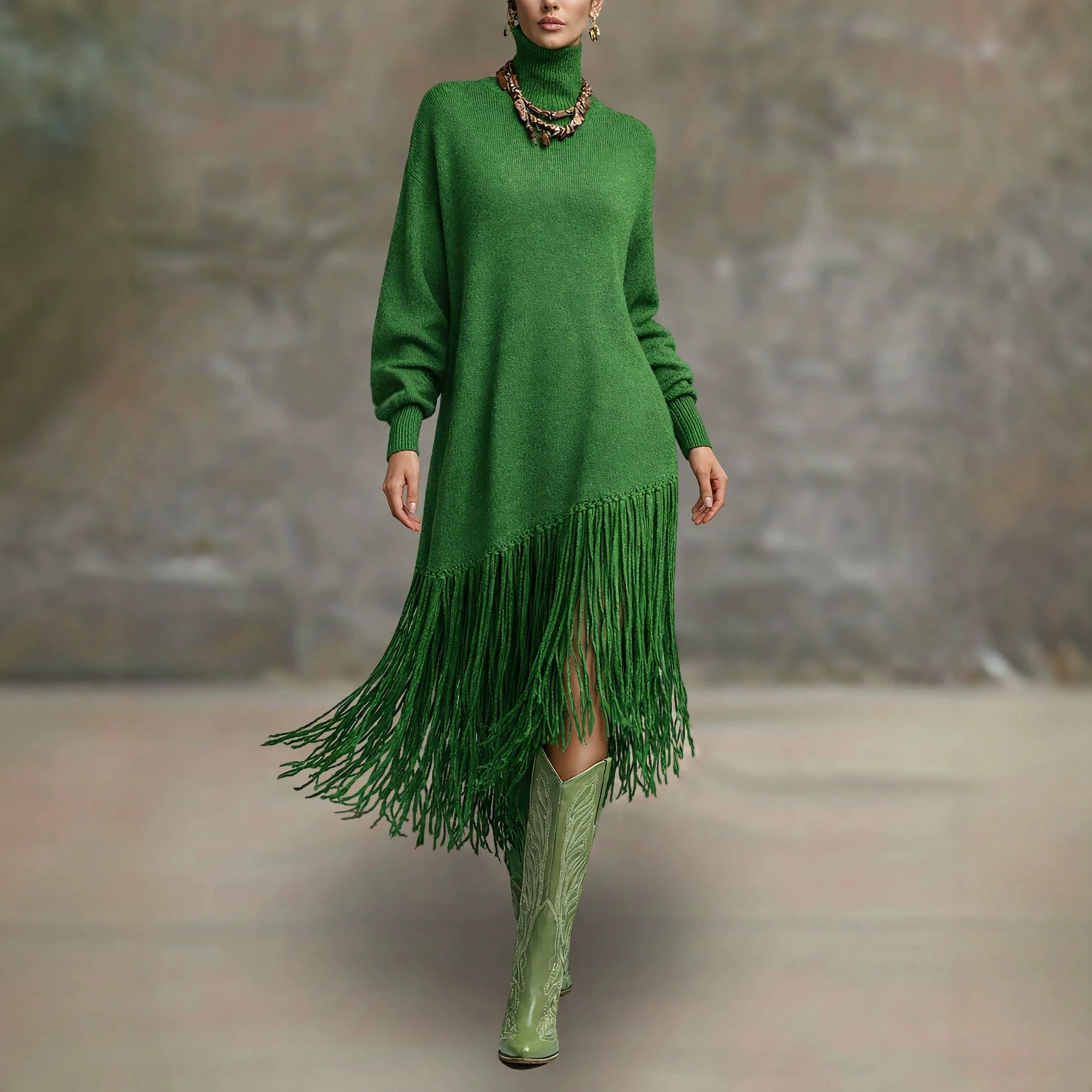Womens Long Tassel Solid-Color Versatile Dress