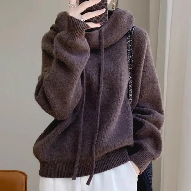 Women's Sweater Thicken Lazy Style All match Long sleeved Autumn Winter Warm Casual Sweater For Women Mocha Color Thin 500G S - Shop at LoveMi