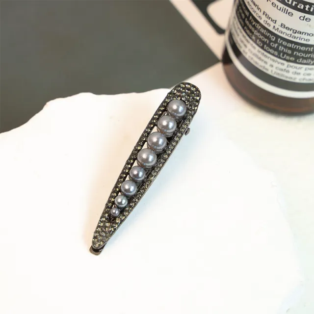 Elegant Retro Pearl Front Broken Hair Duck Barrettes Black Vintage Pearl - Shop at LoveMi
