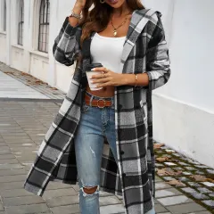 Women's Autumn And Winter Clothing Casual Loose Contrast Color Breasted Hooded Jacket - Gray - View 1