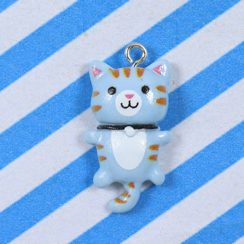 Resin Cartoon Cute Flat Glossy Cat Diy Ornament Accessories Blue - Shop at LoveMi