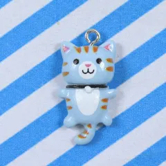 Resin Cartoon Cute Flat Glossy Cat Diy Ornament Accessories - Blue - View 1