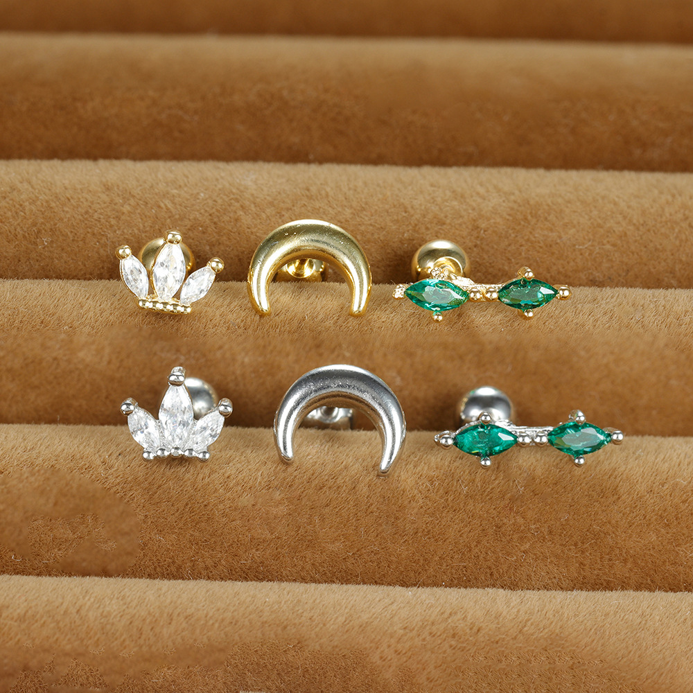 Moon Diamond Crown Stud Earring Three-piece Set