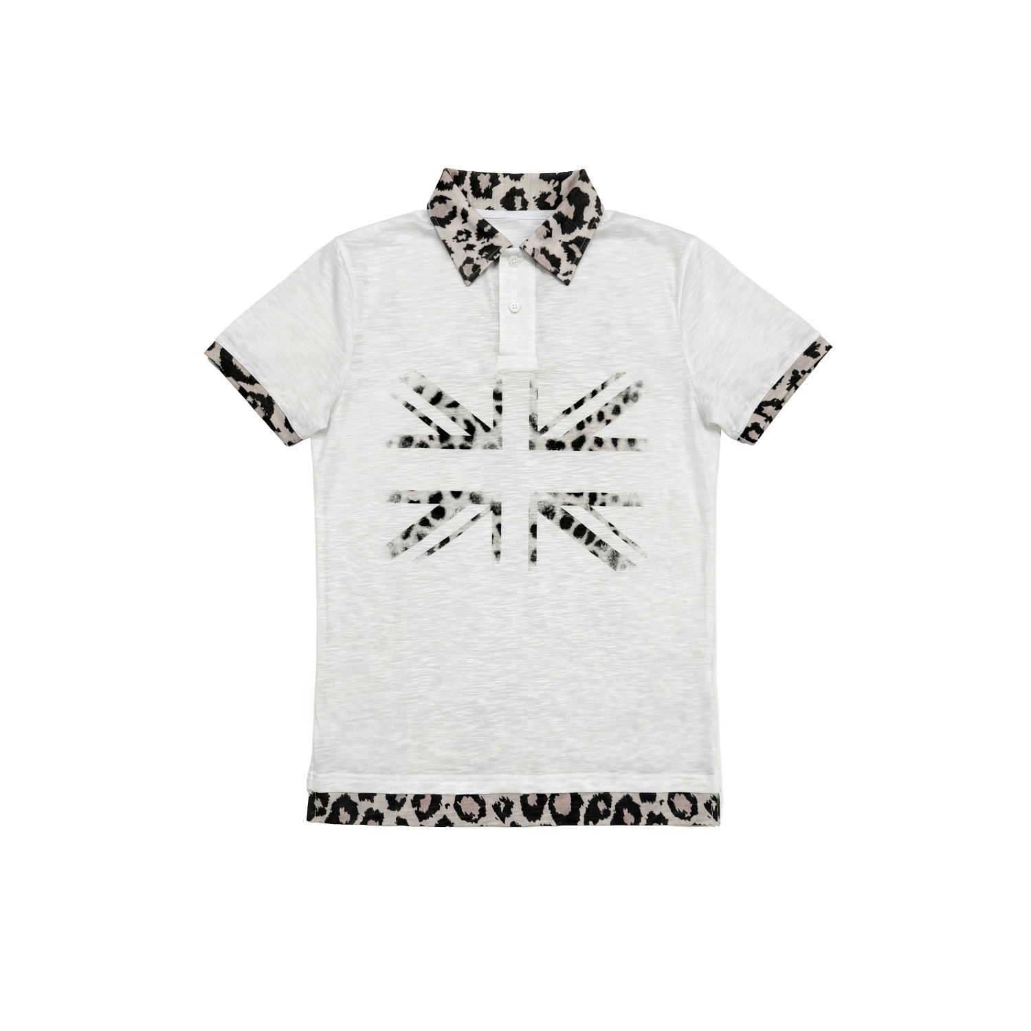 Fashionable Union Jack Leopard-Print Polo Shirt, Mock Two-Piece Design