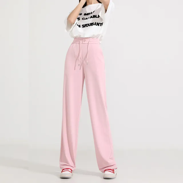 Cold Loose Drooping Straight Casual Wide leg Pants Light Pink - Shop at LoveMi