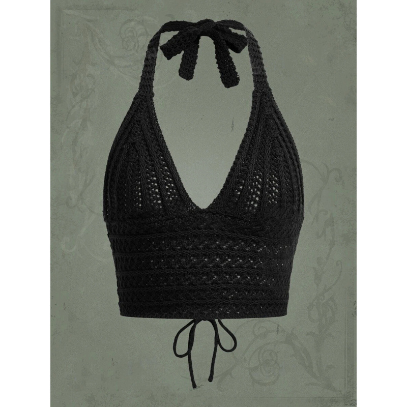 Seaside Holiday Short Inner Woven Halter Top Vest For Women Black - Shop at LoveMi
