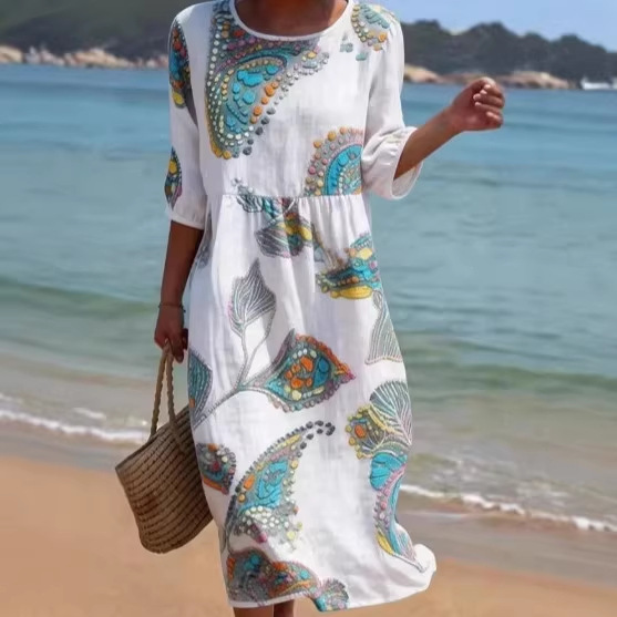 3D-printed Long-sleeve Crew-neck Dress