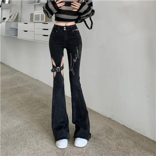 Fashion Hollowed out Ripped Jeans For Women Black - Shop at LoveMi