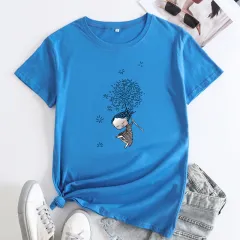 Comfort And Casual Women's Short Sleeve T-shirt - Blue - View 1