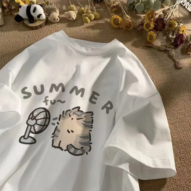 Women's Printed Style Half Sleeve Loose Cotton Short Sleeve White - Shop at LoveMi