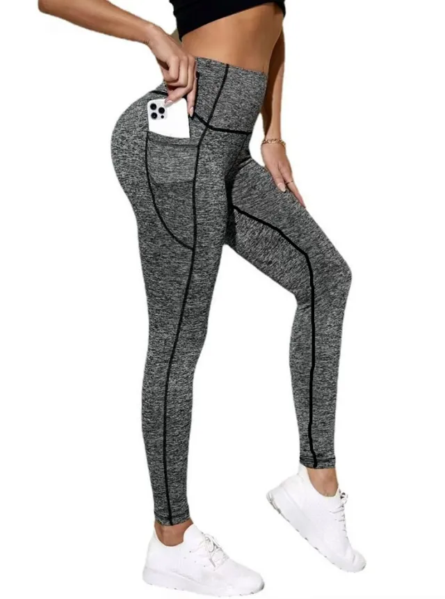 New High waisted Sexy Slimming Solid color Leggings For Running And Outdoor Sports Gray - Shop at LoveMi