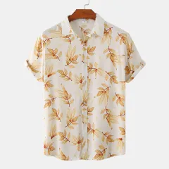 Summer Men's Fashion Floral Short Sleeve Shirt - White - View 1