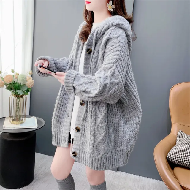 Women's Loose Mid length Knitted Jacket Gray - Shop at LoveMi