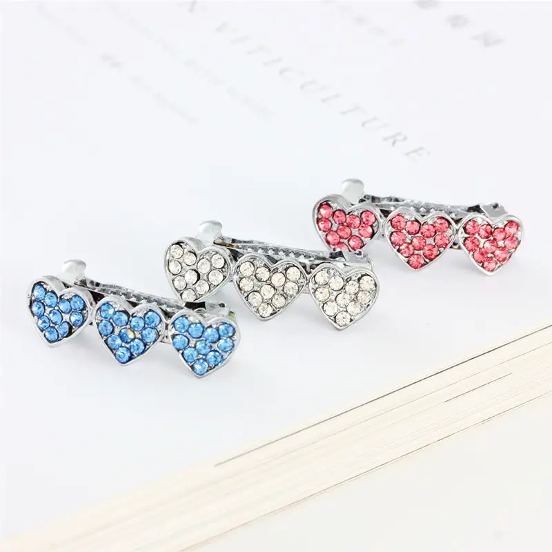 Rhinestone Alloy Peach Heart Barrettes Dog Pet