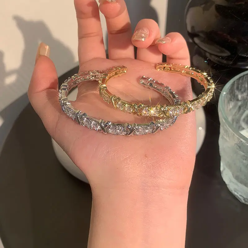 Cool Style Light Luxury X Letter Zircon Bracelet Design Open