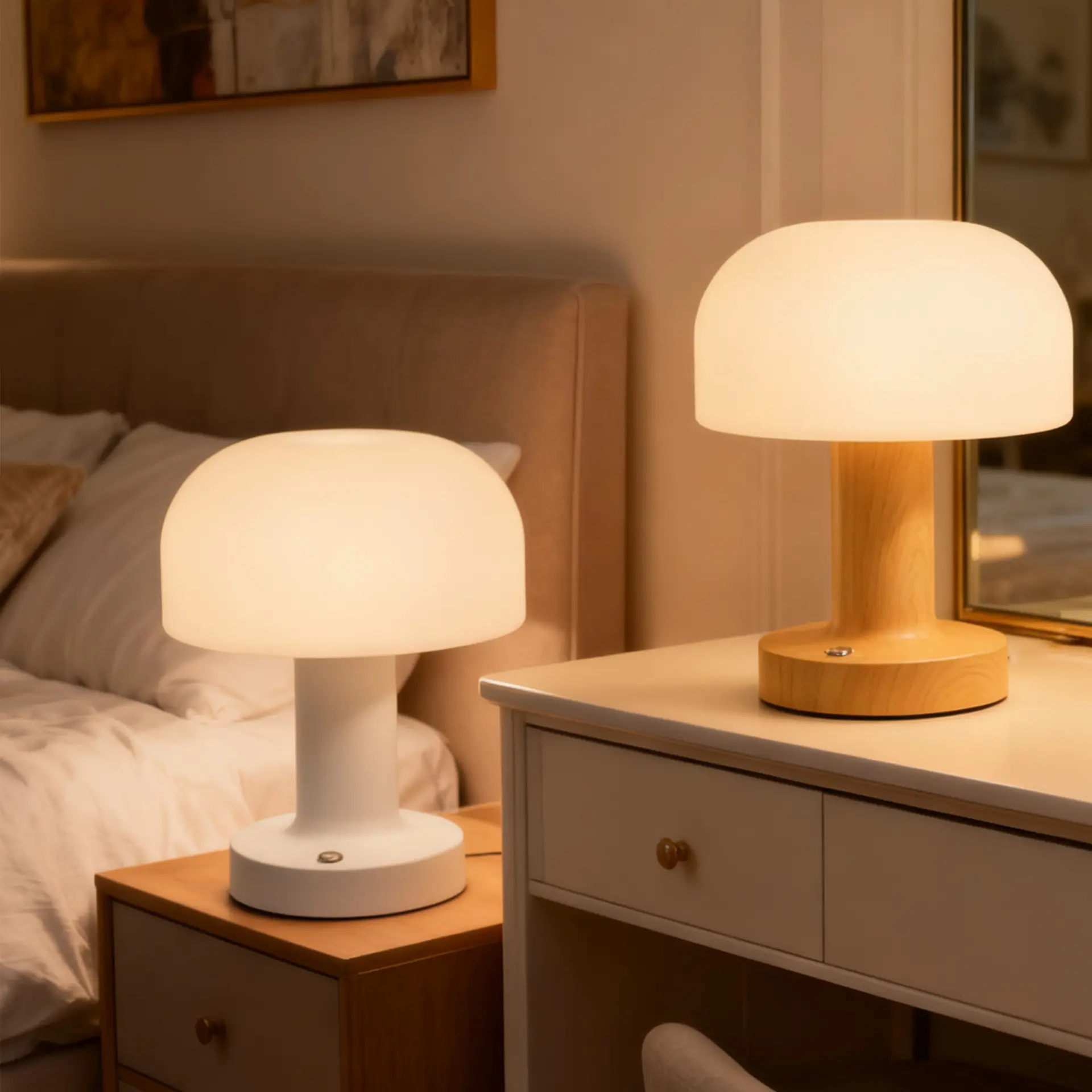 Round Mushroom Table Lamp Small Bedside Night